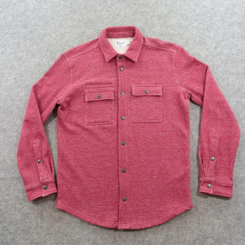 Pact Shirt Jacket Shacket Mens Large Red Fleece Snap Front Organic Cotton